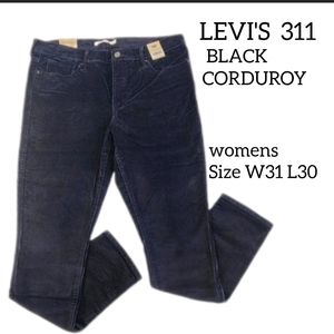 LEVIS 311 BLACK CORDUROY SHAPING SKINNY WOMENS JEANS  SIZE W31  L30  NEW
